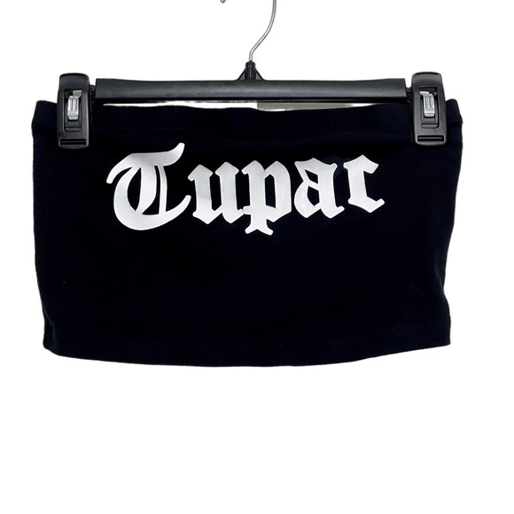2Pac Tupac Black and White Script Bandeau Top - Picture 1 of 3